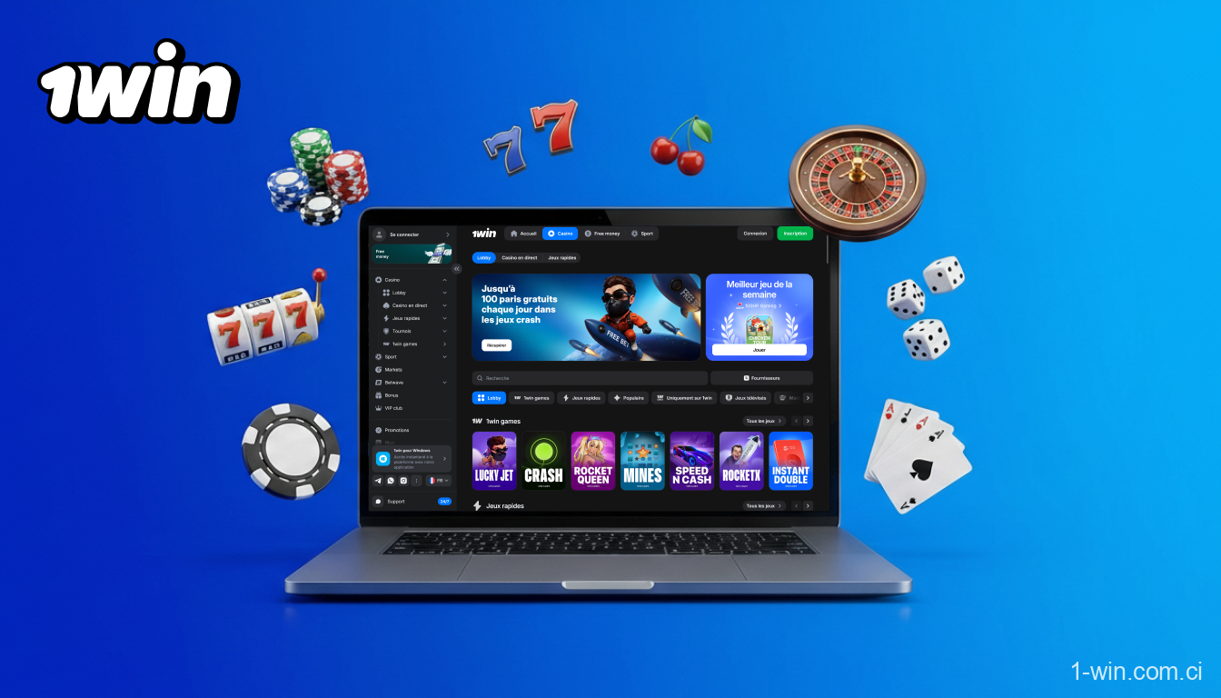1win en Côte d'Ivoire propose plus de 10 000 jeux de casino, tels que des machines à sous, la roulette et des jeux rapides, disponibles en mode argent réel et en mode démo