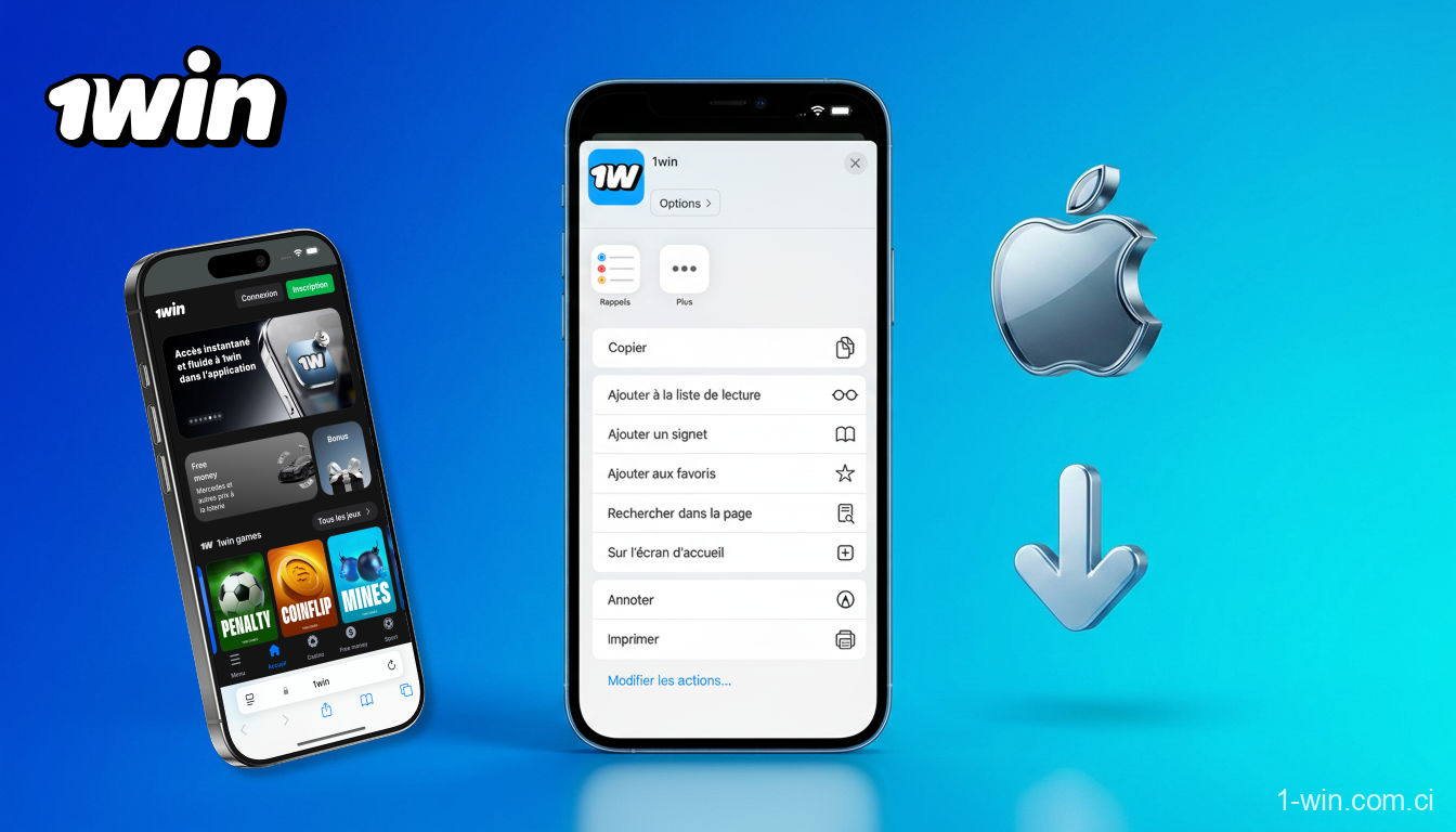 Téléchargez l'application 1win pour iOS via Safari en ajoutant l'application web à votre écran d'accueil